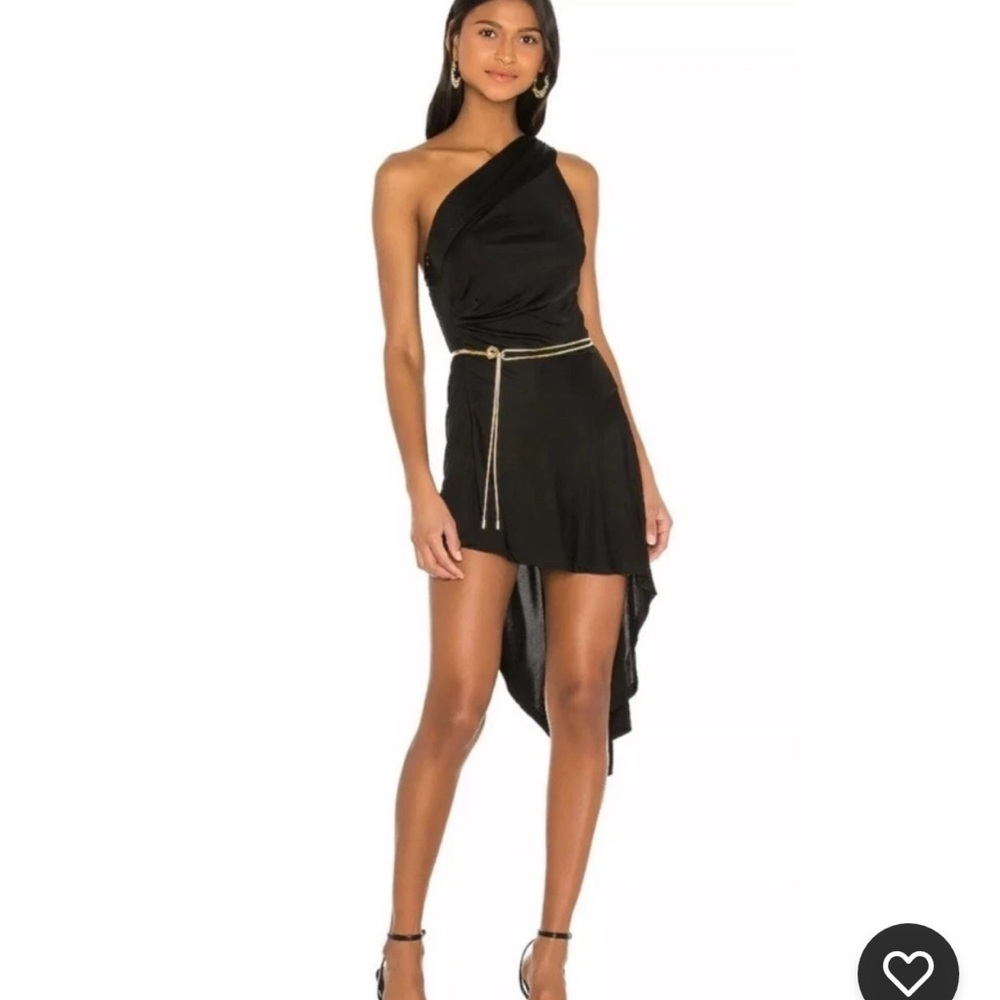 ALEXIS Black Cold Shoulder Mini Hi Lo Gold Chain Belt M $575